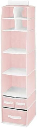 mDesign Fabric Hanging Organizer - Over Closet Rod Storage - 7 Shelves/3 Removable Drawers for Baby Nursery or Bedroom Organization, Holds Clothes, Toys, Accessories, Jane Collection, Pink/White