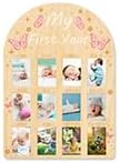 ORIGACH My First Year Baby Growth Photo Display Wood Board - 12 Months Newborn Milestones Picture Frame - Neutral Baby Keepsake Board 1st Birthday Party Nursery Decor New Mom Gift - Pink Butterfly