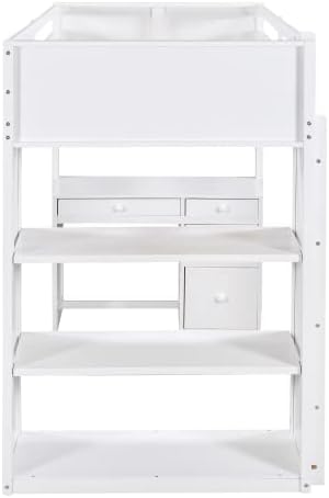 CITYLIGHT Kids Loft Bed with Desk and 4 Drawers, Twin Size Wooden Loft Bed Frame with 3 Open Shelves (Twin, White)