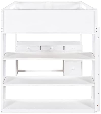 CITYLIGHT Kids Loft Bed with Desk and 4 Drawers, Full Size Wooden Loft Bed Frame with 3 Open Shelves (Full, White)