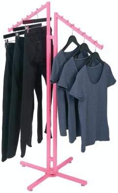 SSWBasics Hot Pink 2-Way Clothing Display Rack - Sleek Retail Clothing Rack with Slant Arms for Garment Display (48"-72"H 3" Increments) - Sturdy Clothes Rack for Boutique, Thrift Store, and Retail