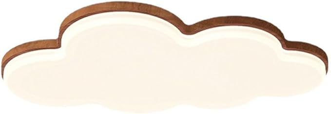 Cute Cloud LED Ceiling Light Wood Grain Edge White Flush Mount Fixture Diameter 55CM for Kids Room Nursery Bedroom Modern Decor Lighting