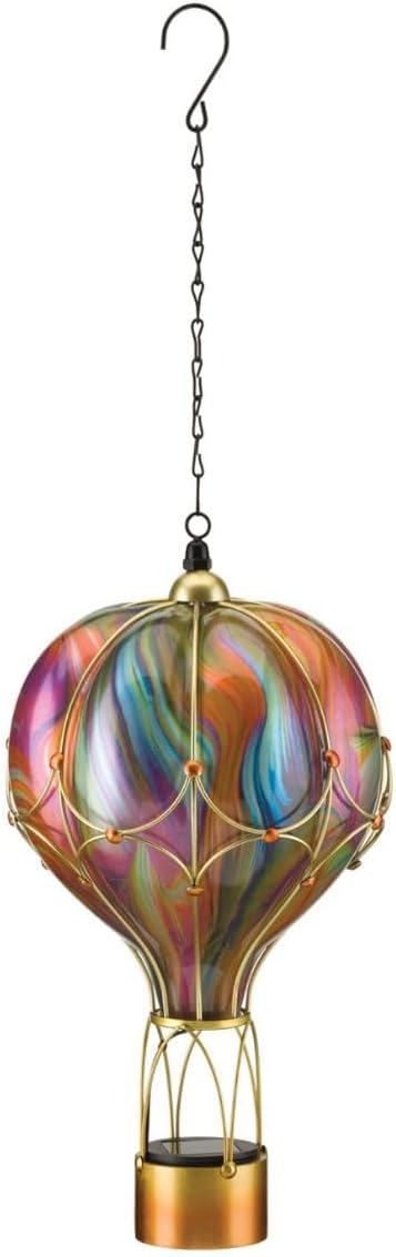 Regal Art & Gift Hot Air Balloon Solar Lantern – Hanging Solar-Powered LED Lights, Waterproof Portable Decorative Outdoor Lamp Made of Metal & Glass for Garden, Patios & Pathway – Orange(Large)