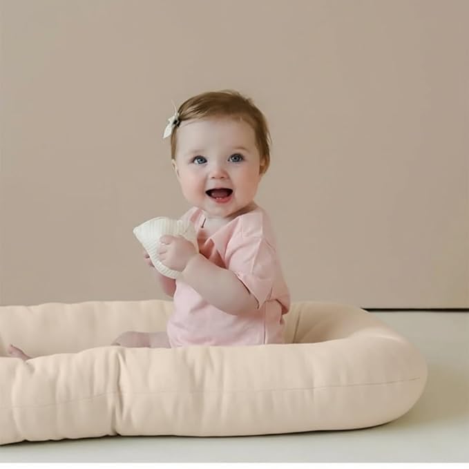 Multifunctional Newborn Baby Lounger, Organic Cotton Infant Nest 0–18M – Portable Breathable 3D Fiber Filling, Machine-Washable (White)