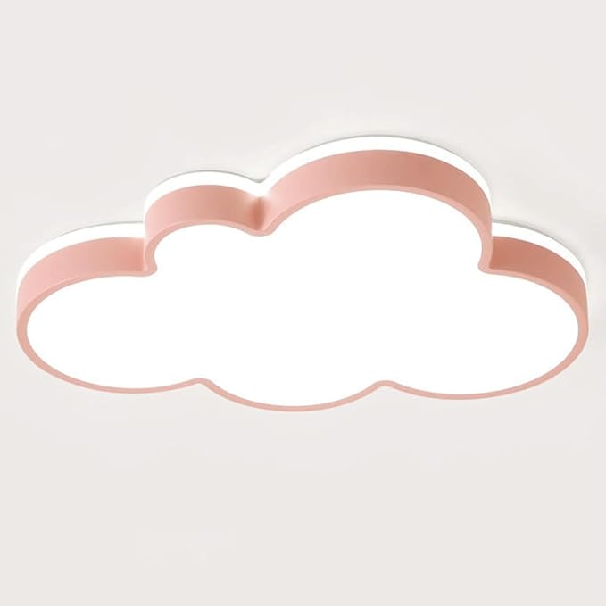 Cute Cloud LED Ceiling Light Fixture, Blue & White Flush Mount Lamp, Modern Eye-Caring Lighting for Kids’ Bedroom, Nursery, Baby Room, Playroom Decor(Red,48cm)