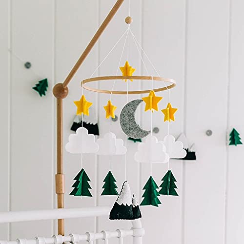 Baby Crib Mobile (Starry Woodland Night, Long Evergreen) Nursery Decor Ceiling Mobile for Boys & Girls - Crib Accessories