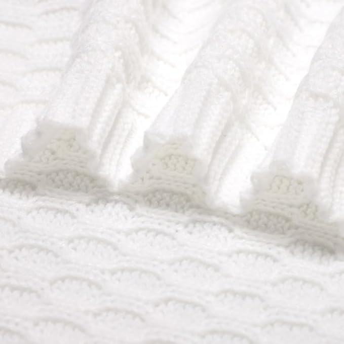 Neiwech Baby Blanket Boy Girl Knit Soft Swaddle Receiving Blankets for Newborn Nursery Infant Crib Stroller White 30 x 40 Inch