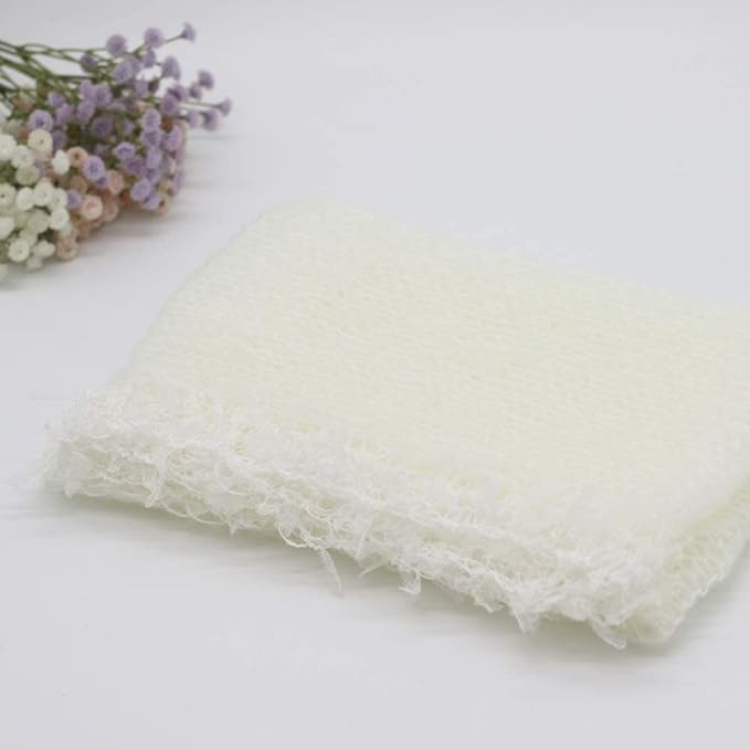 Vemonllas Newborn Infant Baby Boys Girls Photography Props Mohair Lace Hat and Wrap Blanket Cloth (White)
