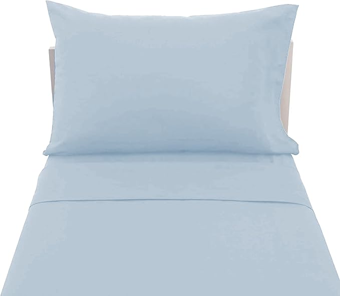 PLAIN PRINTED LINEN 3-Piece Toddler Sheet Set, 100% Cotton Fitted Sheet, Flat Sheet and Envelope Pillowcase, Toddler Bed Set,Crib Sheets Set,Mini Crib Sheets (Light Blue Solid)