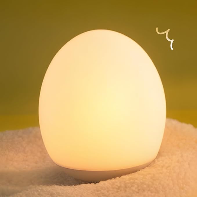 Silicone Baby Night Light,Egg Night Light for Baby Nursery, 7 Colors Changing & 30-Min Timer Portable Nursery Night Lamp forBaby Nursery & Kids Bedroom,DIY Hand - Painted Custom Lamp