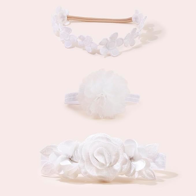 cherrboll Baby Girl Nylon Headbands, 3Pcs Handmade Floral Hair Bows, Stretchy Flower Hairbands for Newborns Infants Toddlers