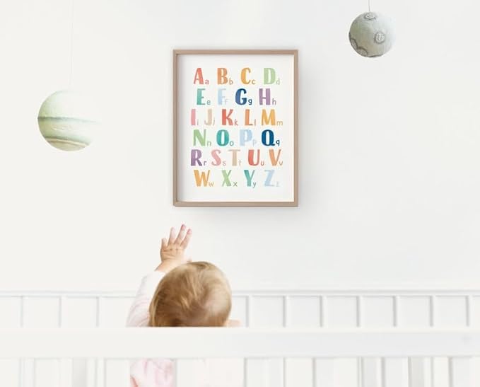 OZCONO Rainbow Alphabet Poster for Kids, Educational ABC Wall Chart for Classroom Decor, Montessori, Nursery Toddler Learning (Unframed) (12x18)