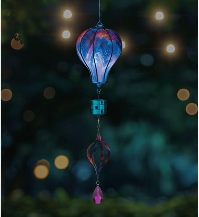 Regal Art & Gift Hot Air Balloon Solar Lantern – Hanging Solar-Powered LED Lights, Waterproof Portable Decorative Outdoor Lamp Made of Metal & Glass for Garden, Patios & Pathway – Multi