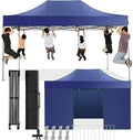 COBIZI 10x15 Pop Up Canopy with 4 Sidewall,Heavy Duty Canopy UPF 50+ All Season Wind Waterproof Commercial Outdoor Wedding Party Tents for Parties Gazebo with Carry Bag (10 x 15 ft Dark Blue)