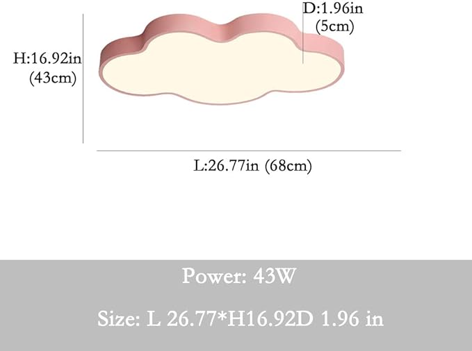 LED Ceiling Light Fixture,27 Inch Modern Cloud Shape Recessed Ceiling Lights,Dimmable Light,Pink 43W Close to Ceiling Lighting Flush Mount Living Room Bedroom,3000K-6000K