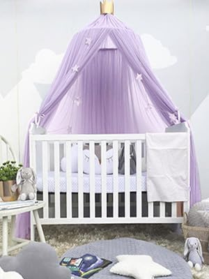 Princess Bed Canopy for Girls and Kids Hanging Mosquito Net for Baby Crib Nook Castle Game Tent Nursery Play Room Decor(Purple)