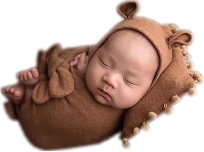 Vemonllas Newborn Baby Boy Girl Photography Props Bow Wrap, Posing Aid, Hat and Blanket Set of 4 Pcs