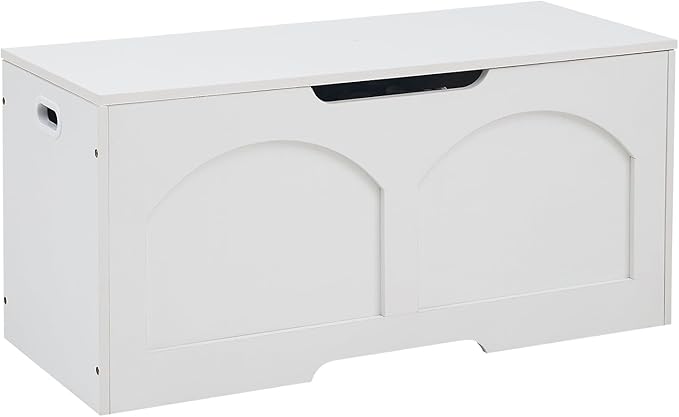 39.4" Storage Chest, Wooden Storage Bench, Storage Trunk, Chest with Lift Top, Large Box Entryway Bench, Supports 330 lb U-Shaped Opening for Entryway, Hallway, Living Room, White