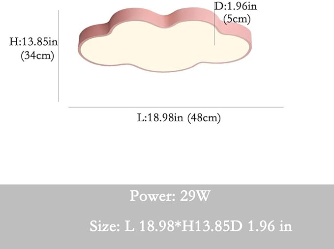 LED Ceiling Light Fixture,19 Inch Modern Cloud Shape Recessed Ceiling Lights,3000K-6000K Dimmable Light,29W Pink Close to Ceiling Lighting Flush Mount Living Room Bedroom