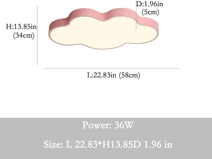 LED Modern Cloud Shape Recessed Ceiling Light, 23 Inch, 3000K-6000K Dimmable, 36W Pink Flush Mount for Living Room, Bedroom