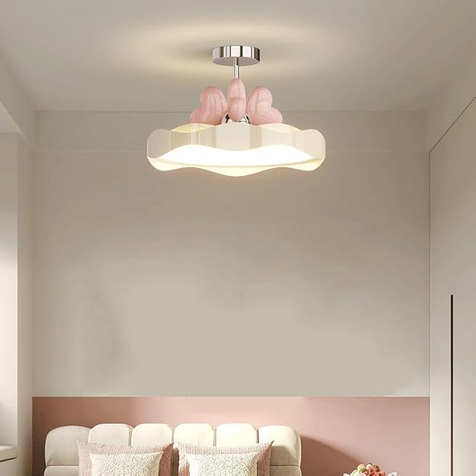 Whimsical Cloud Ceiling Light with Pink Heart Accents, Dreamy LED 3 Color Adjustable Fixture for Kids Room, Nursery, Girls Bedroom, Playroom Decor, Soft Glow Lighting