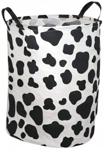 KUNRO Round Laundry Gift Basket Storage Hamper, Kids Toys and Clothes Storage Organizer Bins, Toy Shelf Basket with Handles for Room Decor (Rould Cow pattern)
