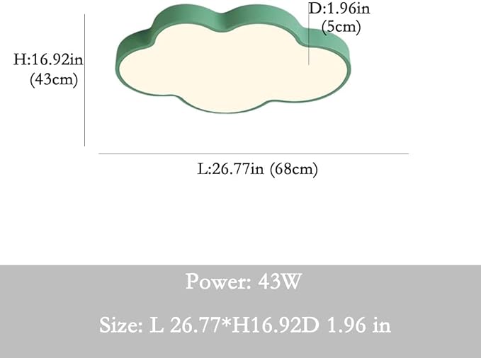 LED Ceiling Light Fixture,27 Inch Modern Cloud Shape Recessed Ceiling Lights,Dimmable Light,Green 43W Close to Ceiling Lighting Flush Mount Living Room Bedroom,3000K-6000K