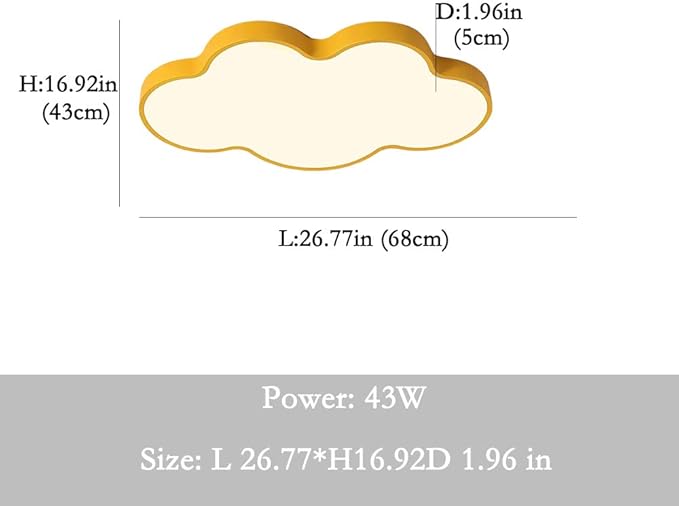 LED Ceiling Light Fixture,27 Inch Modern Cloud Shape Recessed Ceiling Lights, Dimmable Light,Yellow 43W Close to Ceiling Lighting Flush Mount Living Room Bedroom,3000K-6000K