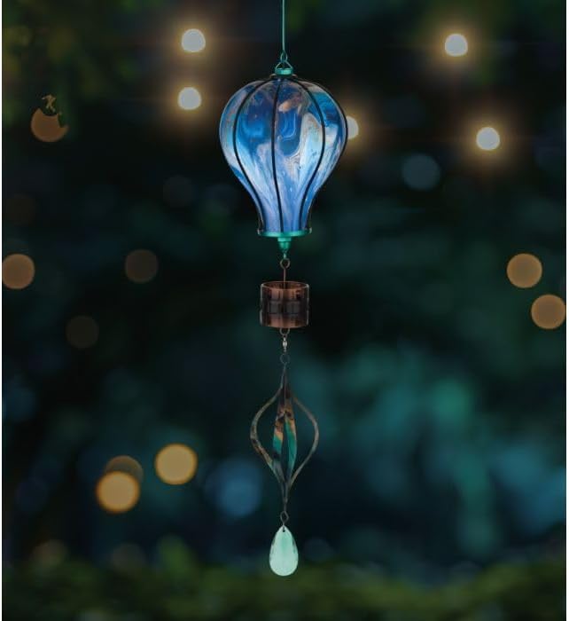Regal Art & Gift Hot Air Balloon Solar Lantern – Hanging Solar-Powered LED Lights, Waterproof Portable Decorative Outdoor Lamp Made of Metal & Glass for Garden, Patios & Pathway – Green