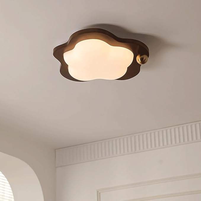 Modern Cloud Ceiling Light Flush Mount Wood Base Acrylic Shade LED Hardwired for Kids Room Bedroom Living Room Nursery Overhead Ambient Lighting