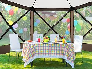 COBIZI 12x12ft Pop up Gazebo Screen Tent Screen House for Camping, Camping Outdoor Screened Gazebo, Canopy Tent,Portable Hub with Carrying Bag and Ground Stakes, BrownUpgraded 2.0