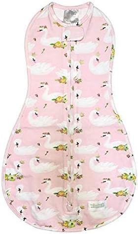 Woombie Original Baby Swaddling Blanket - Self-Soothing, Cotton Baby Swaddle with Zipper - Wearable Newborn Blanket, Princess Swan, 14-19 lbs