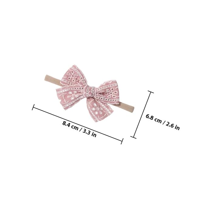6 Pcs Headbands with Lace Bow Elastic Hairbands for Newborn Soft Nylon Hair Bows for Birthday Shower Photography Props