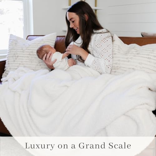 SARANONI Bamboni Luxury Throw Blanket | Oversized Super Soft Plush Home Decorative Comfy Blankets for Couch or Bed | Ivory - X-Large 60” x 80”