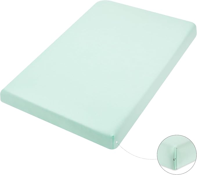 TILLYOU Mini Crib Fitted Sheets - Soft Knit Sheet for Pack N Play, Microfiber Mini Crib Sheets, Playpen Bedding Sheet for Baby 2 Pack, Machine Washable, 38'' x 24'', Fresh Flowers and Light Green