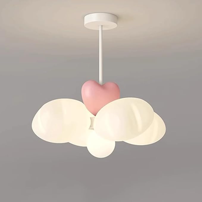 Whimsical Cloud Pendant Light with Pink Heart Accent, Dreamy LED 3 Color Adjustable Ceiling Fixture for Kids Room, Nursery, Girls Bedroom, Study Room Decor, Soft Glow