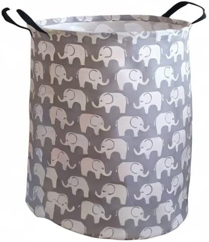 KUNRO Round Laundry Gift Basket Storage Hamper, Kids Toys and Clothes Storage Organizer Bins, Toy Shelf Basket with Handles for Room Decor (Elephant)