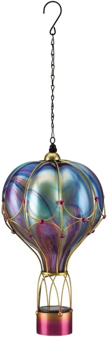Regal Art & Gift Hot Air Balloon Solar Lantern – Hanging Solar-Powered LED Lights, Waterproof Portable Decorative Outdoor Lamp Made of Metal & Glass for Garden, Patios & Pathway – Purple(Large)