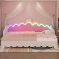 CITYLIGHT Twin Size Upholstered Daybed with Crown Headboard, Cute Bed Frame with LED, Extending Daybed Princess Bed for Girls (White)