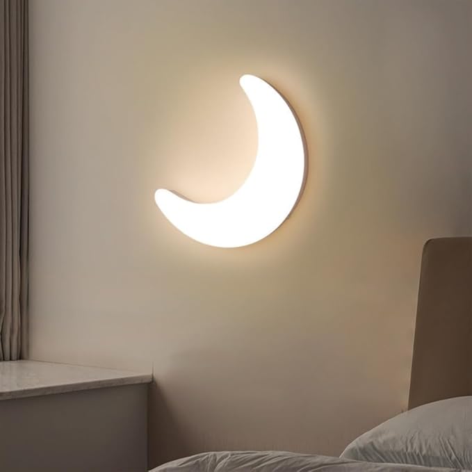 Dimmable LED Moon Wall Lamp, Modern White Crescent Sconce Light Fixture, Nordic Style Ambient Lighting for Bedroom Kids Room Living Room Nursery Wall Decor Night Light(38CM)