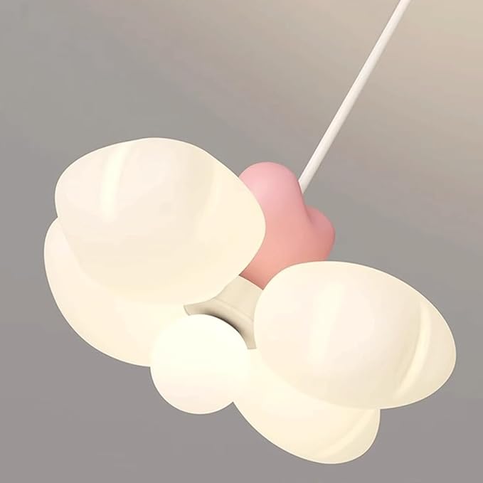 Whimsical Cloud Pendant Light with Pink Heart Accent, Dreamy LED 3 Color Adjustable Ceiling Fixture for Kids Room, Nursery, Girls Bedroom, Study Room Decor, Soft Glow