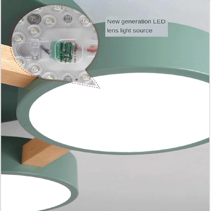 LED Flush Mount Ceiling Light Fixture with 3000K/4000K/6000K Temperatures Selectable,24Inch 44W Chandelier Modern Wood Ceiling Lamp for Bedroom Kitchen, 4-Lights Indoor Lighting Green Pendant Light