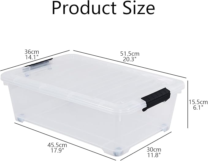 4-Pack 20 L Plastic Under Bed Storage Container with Lids, Underbed Clear Storage Bin with Wheels