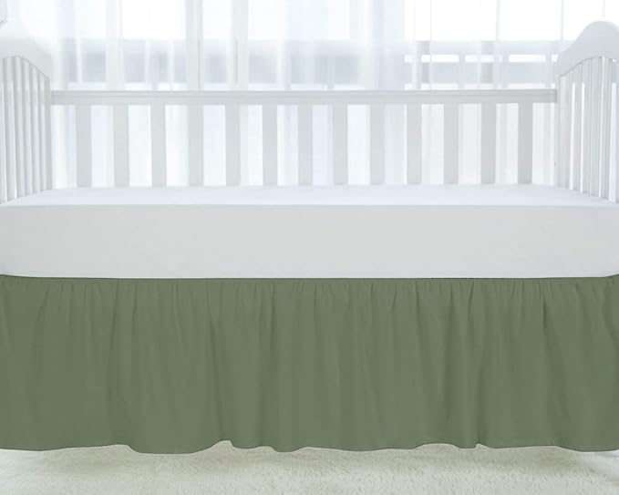 100% Egyptian Cotton, Nursery Crib Toddler (28" x 52" + 16") 800 Thread Count Crib Skirt Dust Ruffle, Bedding Skirts for Baby Boys or Girls, 16" Drop, Sage Solid