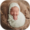 Vemonllas Newborn Infant Baby Boys Girls Photography Props Mohair Lace Hat and Wrap Blanket Cloth (White)