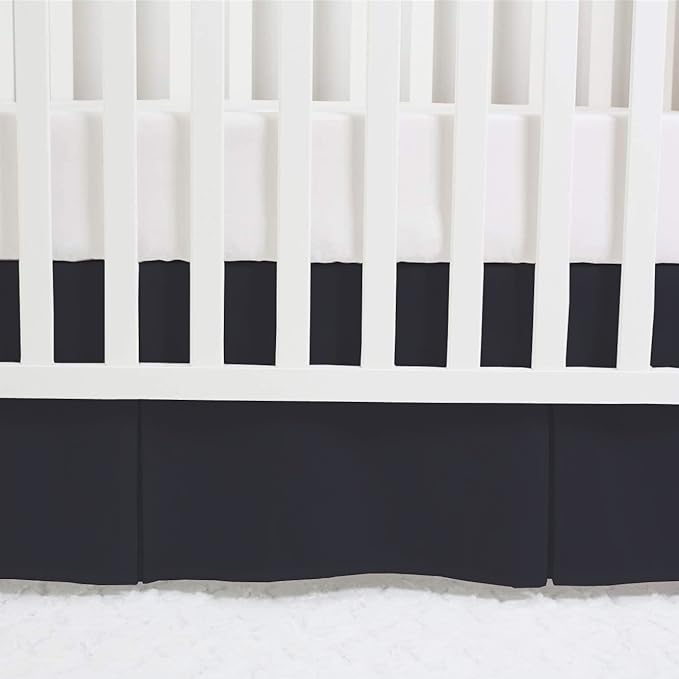 Box Pleated Mini Crib Bed Skirt Premium 100% Cotton 800 Thread Count Nursery Crib Toddler Bedding Crib Bedskirt for Baby Boys or Baby Girls, (24" x 38") + 10" Drop Lenght - Black Solid
