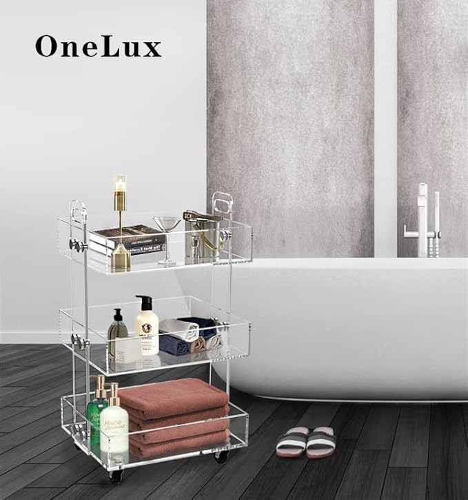 ONELUX 3-Tier Acrylic Utility Rolling Cart, Multifunction Storage Cart On Wheels
