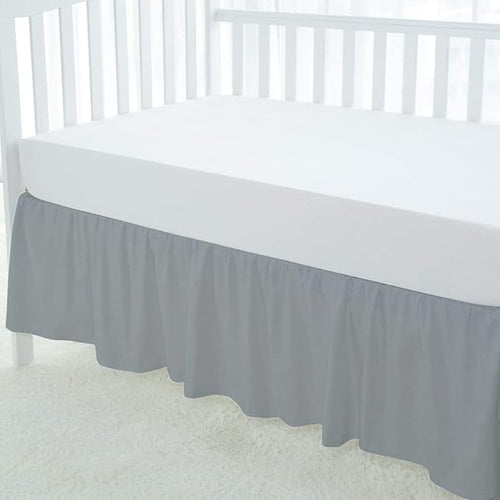 100% Egyptian Cotton, Nursery Crib Toddler (28" x 52" + 14") 800 Thread Count Crib Skirt Dust Ruffle, Bedding Skirts for Baby Boys or Girls, 14" Drop, Silver Solid
