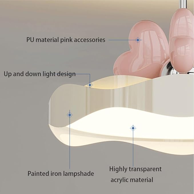 Whimsical Cloud Ceiling Light with Pink Heart Accents, Dreamy LED 3 Color Adjustable Fixture for Kids Room, Nursery, Girls Bedroom, Playroom Decor, Soft Glow Lighting