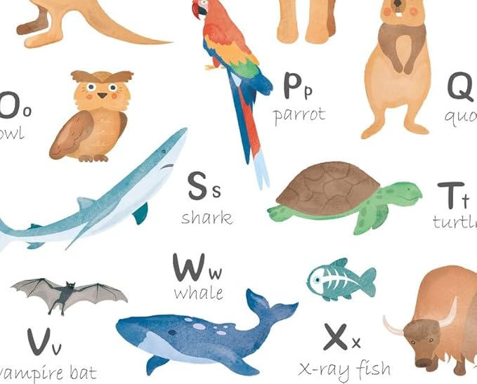 OZCONO Animal Alphabet Learning Poster, Vibrant ABC Wildlife Chart Kids, Playroom Wall Decor Art, Homeschool Education Guide (Unframed) (11x14)
